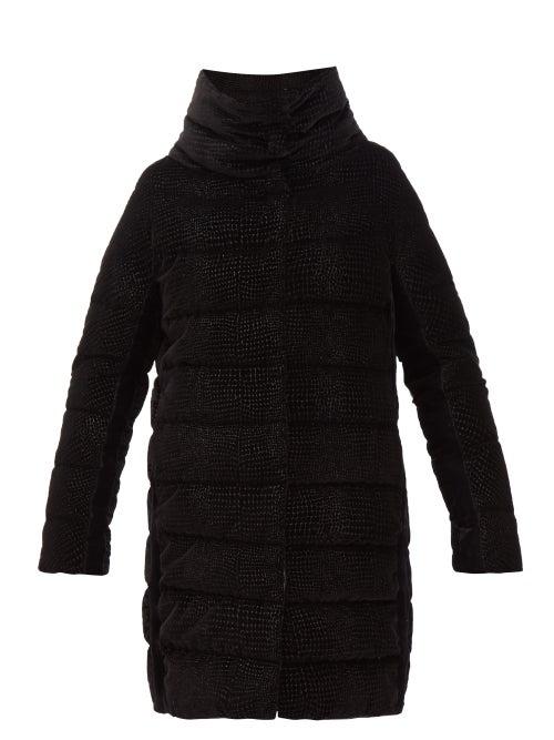 Matchesfashion.com Herno - Padded Down Filled Textured Velvet Coat - Womens - Black