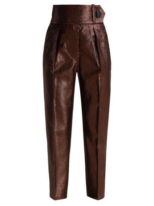 Matchesfashion.com Petar Petrov - Hikari Striped Lam Trousers - Womens - Bronze