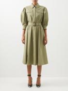 Alexander Mcqueen - Flap-pocket Belted Cotton-poplin Shirt Dress - Womens - Mid Green