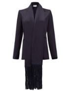 Matchesfashion.com Gabriela Hearst - Hera Fringed-shawl Silk-satin Jacket - Womens - Dark Navy