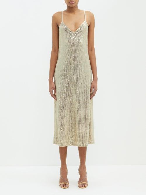 Dodo Bar Or - Lita Sequinned-jersey Slip Dress - Womens - Gold