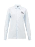 Matchesfashion.com Raf Simons - Slim-fit Logo-embroidered Cotton-poplin Shirt - Womens - Light Blue