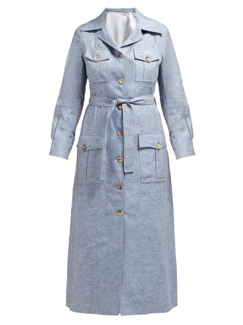 Matchesfashion.com Giuliva Heritage Collection - The Mary Angel Tie Waist Linen Dress - Womens - Light Blue