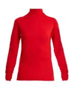 Matchesfashion.com Preen Line - Zahara High Neck Ruffled Jersey Top - Womens - Red