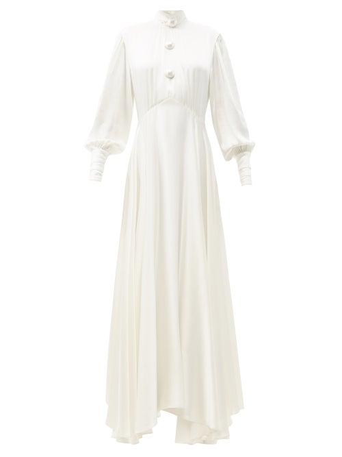 Matchesfashion.com Christopher Kane - Pearl-button High-neck Satin Gown - Womens - White