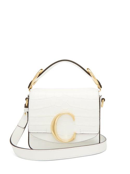 Matchesfashion.com Chlo - The C Mini Crocodile Effect Leather Cross Body Bag - Womens - White