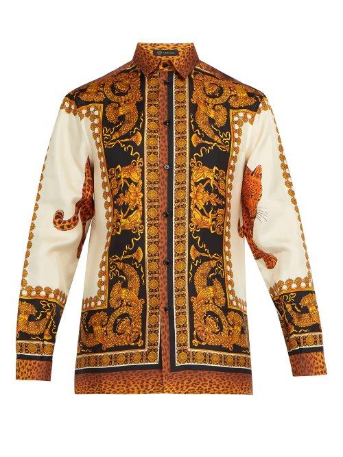 Matchesfashion.com Versace - Baroque Leopard Print Silk Twill Shirt - Mens - Gold