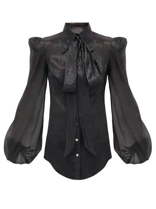 Matchesfashion.com The Vampire's Wife - The Belle Metallic Silk-blend Blouse - Womens - Black