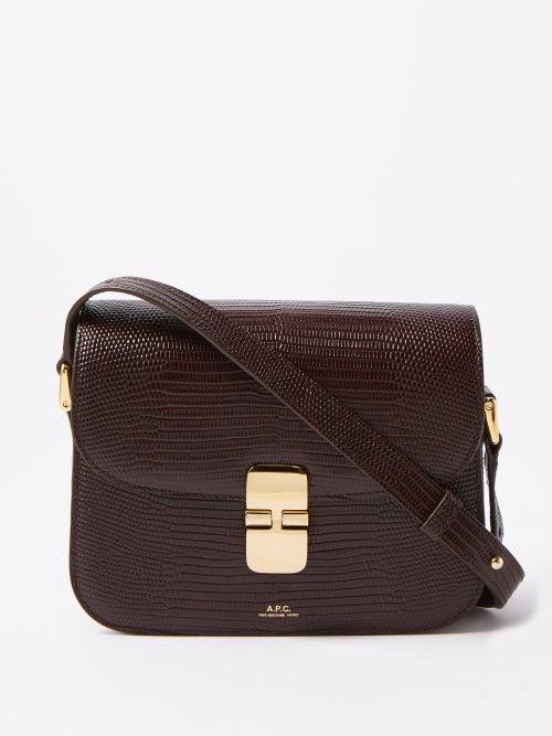 A.p.c. - Grace Small Lizard-effect Leather Shoulder Bag - Womens - Dark Brown