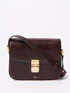 A.p.c. - Grace Small Lizard-effect Leather Shoulder Bag - Womens - Dark Brown