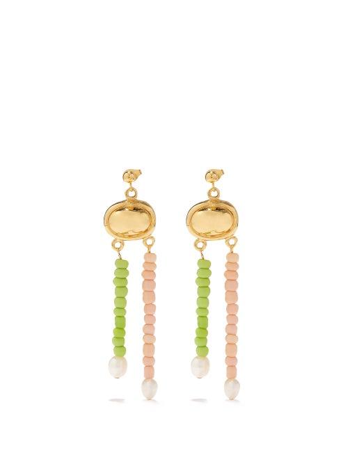 Ladies Jewellery By Alona - Beach Bar Pearl & 18kt Gold-plated Drop Earrings - Womens - Multi