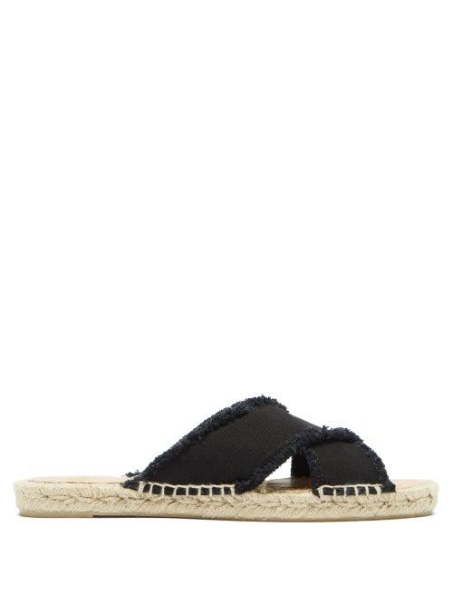 Matchesfashion.com Castaer - Palmera Crossover-strap Canvas & Jute Slides - Womens - Black