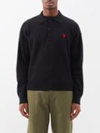 Ami - Logo-embroidered Wool Polo Shirt - Mens - Black