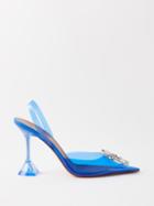 Amina Muaddi - Begum 95 Crystal-embellished Pvc Slingback Pumps - Womens - Blue