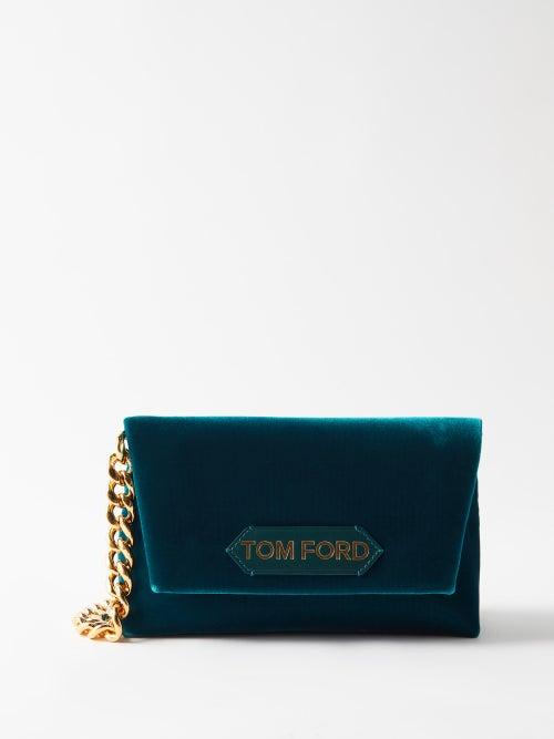 Tom Ford - Logo-patch Mini Velvet Clutch Bag - Womens - Blue