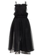 Matchesfashion.com Noir Kei Ninomiya - Faux-leather Trim Tulle Dress - Womens - Black