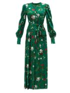 Erdem - Ludie Belted Carrington-print Twill Midi Dress - Womens - Green Multi