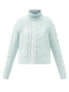 Matchesfashion.com Cecilie Bahnsen - Freja Roll-neck Cable-knit Silk Sweater - Womens - Light Blue