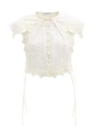 Matchesfashion.com Paco Rabanne - Sailor-collar Floral-lace Silk-georgette Top - Womens - White