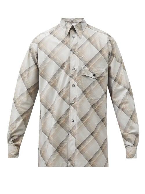 L.e.j - Patch-pocket Check Cotton-blend Twill Shirt - Mens - Grey