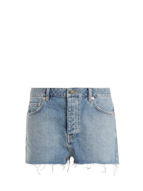 Matchesfashion.com Raey - Hawaii Raw Cut Distressed Denim Shorts - Womens - Light Blue