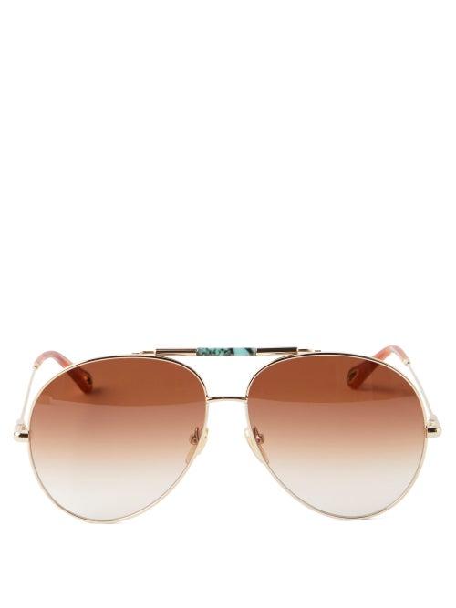 Chlo - Ulys Aviator Metal Sunglasses - Womens - Brown Multi