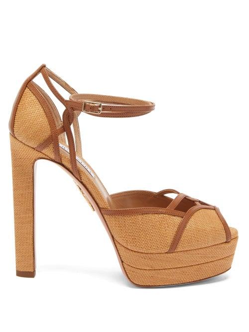 Matchesfashion.com Aquazzura - Dolores 130 Leather-trim Canvas Platform Sandals - Womens - Beige Multi