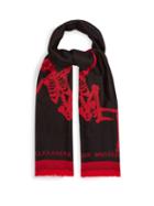 Matchesfashion.com Alexander Mcqueen - Oversized Dancing Skeleton Wool Scarf - Mens - Black Red
