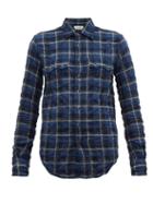 Matchesfashion.com Saint Laurent - Checked Cotton Blend Shirt - Womens - Blue Multi