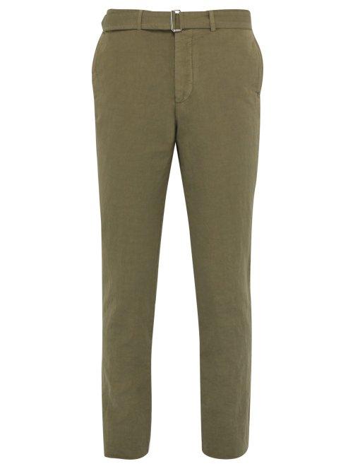 Matchesfashion.com Officine Gnrale - Paul Straight Leg Cotton And Linen Blend Trousers - Mens - Green