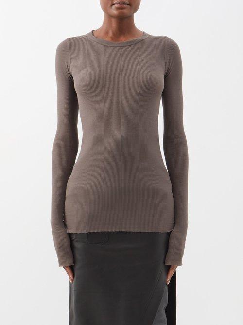 Rick Owens - Ribbed-jersey Long-sleeved T-shirt - Womens - Dark Beige