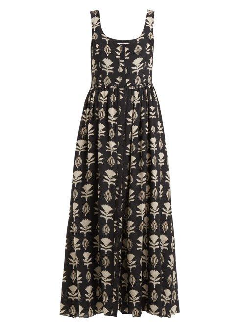 Matchesfashion.com Athena Procopiou - Quiet Love Floral Print Silk Midi Dress - Womens - Black White