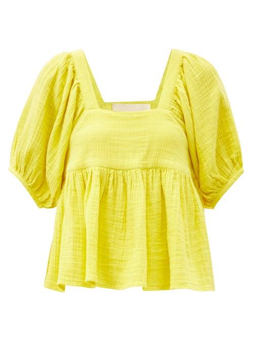 Matchesfashion.com Anaak - Bridgette Square-neck Cotton Top - Womens - Yellow
