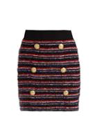 Matchesfashion.com Balmain - Striped Tweed Skirt - Womens - Navy Multi