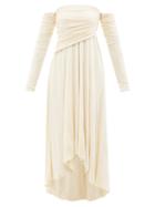 Khaite - Nerissa Gathered-jersey Midi Dress - Womens - Cream