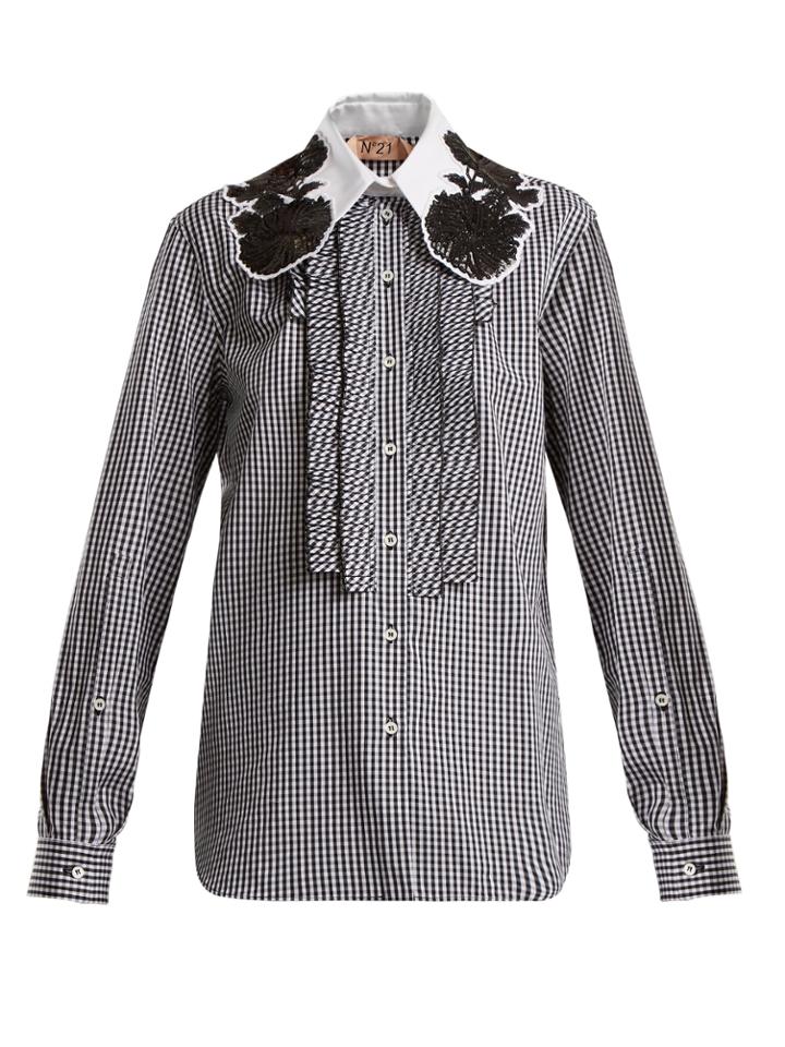 No. 21 Embellished-collar Gingham Cotton Shirt