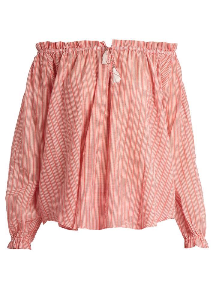 Zimmermann Roza Off-the-shoulder Striped Cotton Top