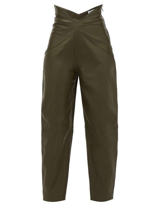 Matchesfashion.com The Attico - Butterfly-insert High-waist Leather Trousers - Womens - Green