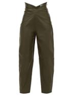Matchesfashion.com The Attico - Butterfly-insert High-waist Leather Trousers - Womens - Green