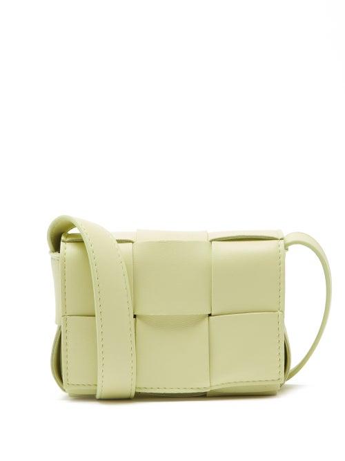 Bottega Veneta - Cassette Mini Intrecciato Leather Cross-body Bag - Womens - Yellow