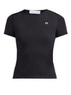 Matchesfashion.com Marine Serre - Logo Embroidered Cotton T Shirt - Womens - Black