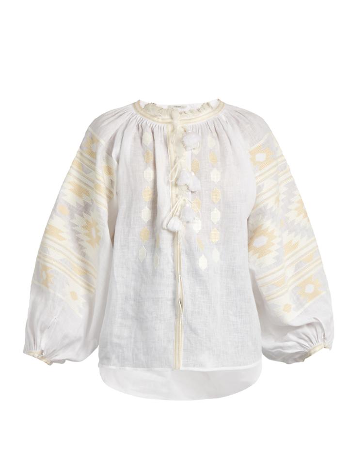 Vita Kin Kilm Embroidered Linen Blouse