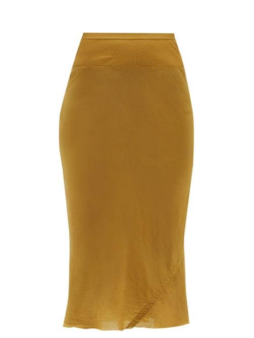 Rick Owens - Ribbed-waist Satin Midi Skirt - Womens - Yellow