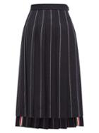 Matchesfashion.com Thom Browne - Layered Chalk Striped Pleated Wool Midi Skirt - Womens - Navy