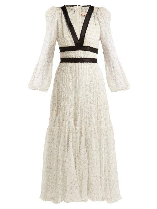 Matchesfashion.com Maria Lucia Hohan - Opal Geometric Print Silk Midi Dress - Womens - White Print