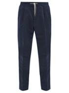 Matchesfashion.com Brunello Cucinelli - Drawstring Linen-blend Straight-leg Trousers - Mens - Navy