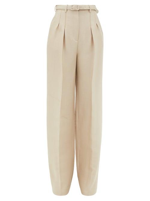 Matchesfashion.com Gabriela Hearst - Vargas Wide-leg Wool-blend Piqu Suit Trousers - Womens - Beige