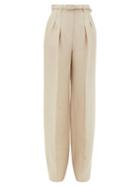 Matchesfashion.com Gabriela Hearst - Vargas Wide-leg Wool-blend Piqu Suit Trousers - Womens - Beige