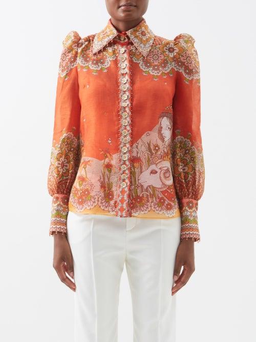 Zimmermann - Kaleidoscope Zodiac-print Silk-blend Shirt - Womens - Red Multi