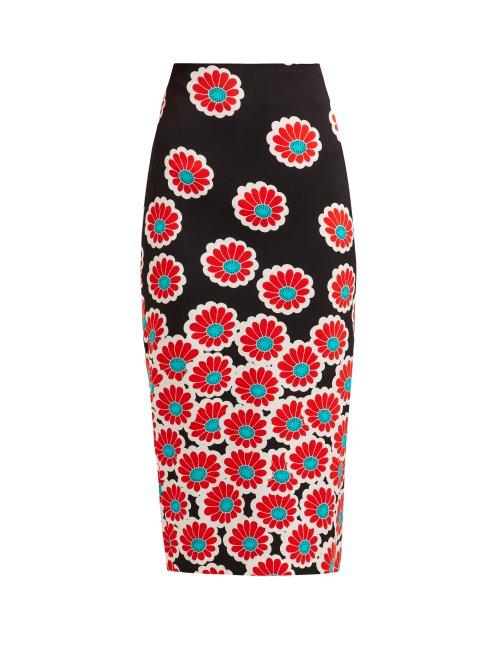 Matchesfashion.com Diane Von Furstenberg - Kara Blossom Print Pencil Skirt - Womens - Black Red